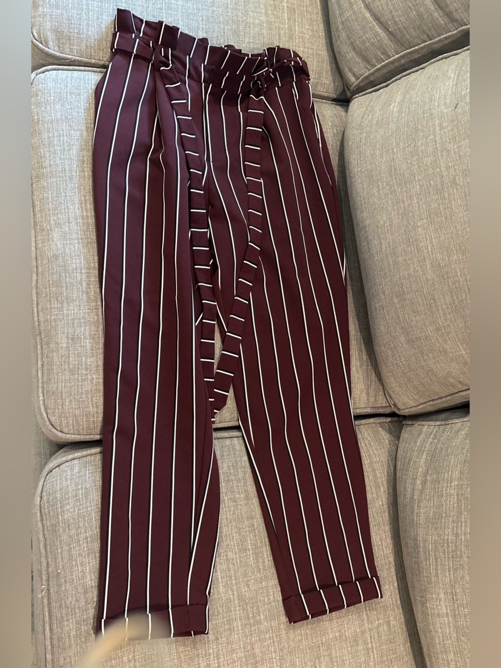 Striped Burgundy Wide-Leg Women's Trousers